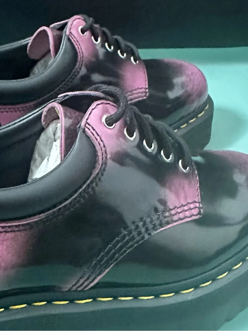 New Dr Martens 8053 Distressed Leather Platform Shoes pink black ombré leather 9